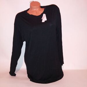 Victoria Secret Sleep Shirt XS Black Solid Modal Long Sleeve Night Gown Sleepwea